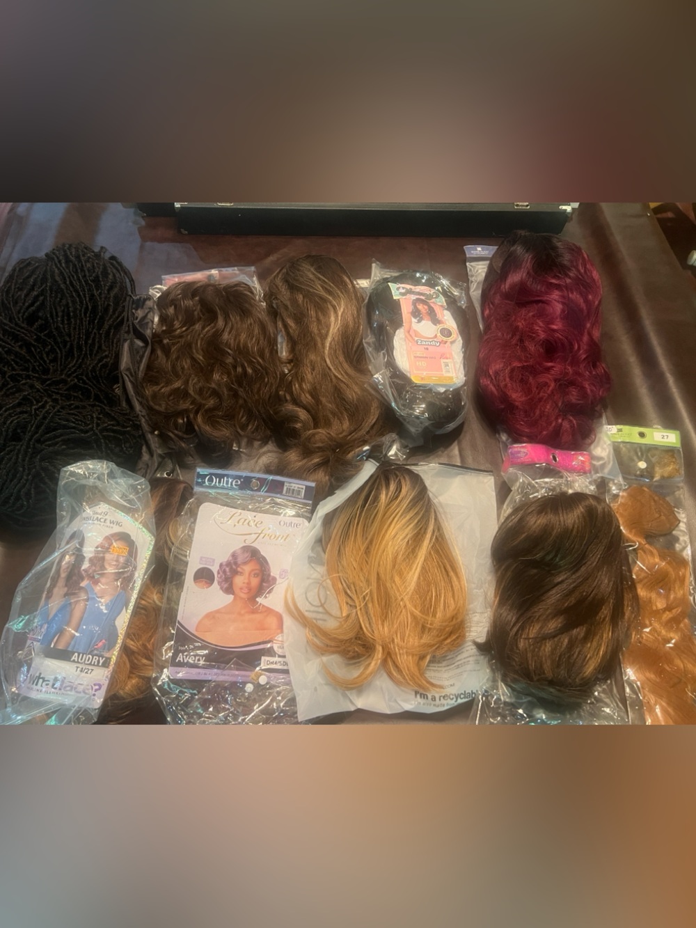 10 Assorted Synthetic Women's Hairpieces - Black, Brown, Blonde, Burgundy